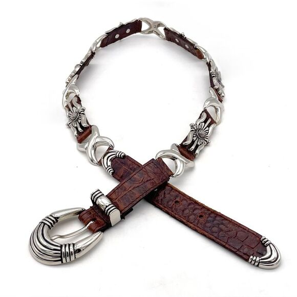 Captiva Brown Leather Silver Sunflower Link Concho Western Belt Size Medium VTG - Picture 2 of 10